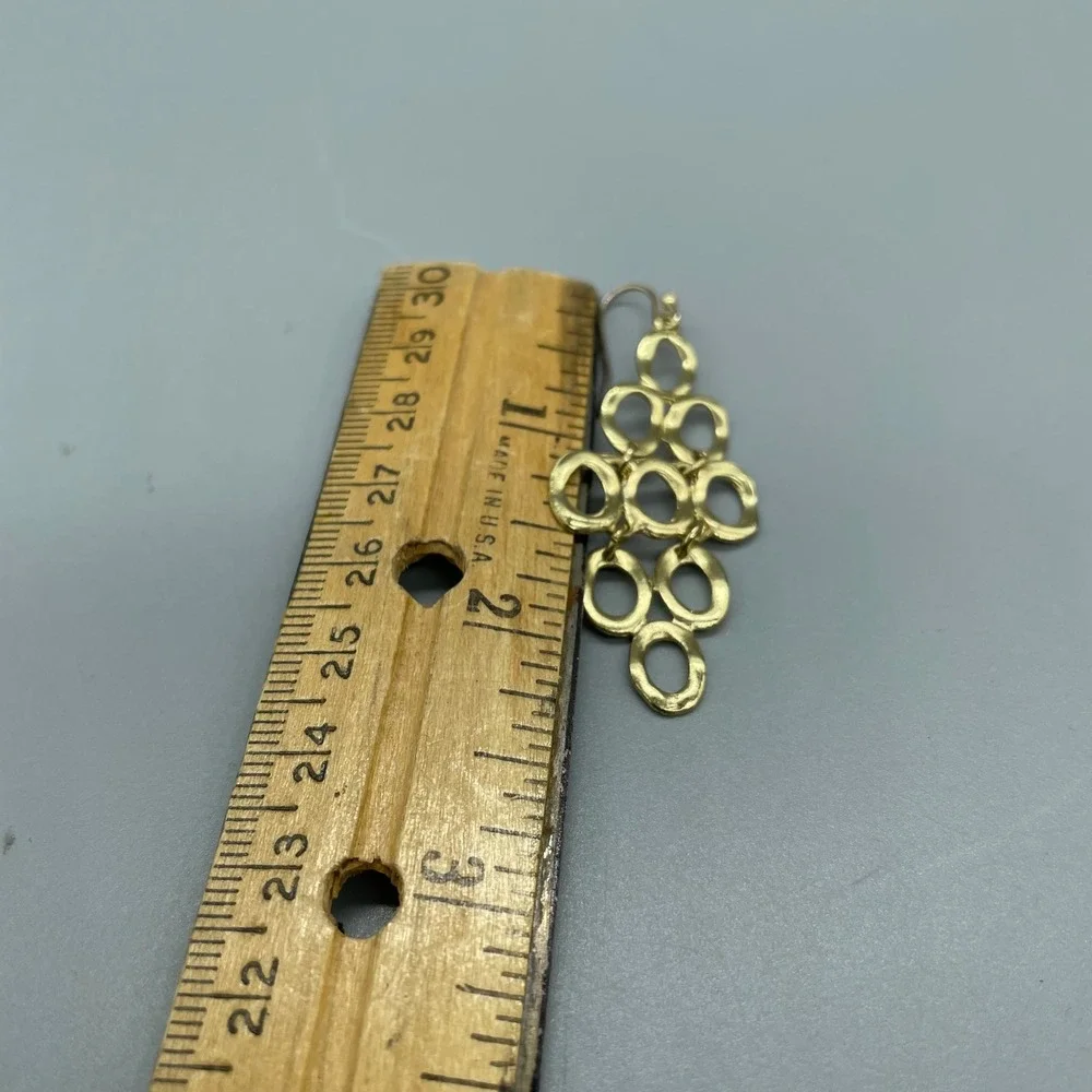 Gold Tone Tiered Geometric Oval Link Chandelier Statement Drop Earrings‎